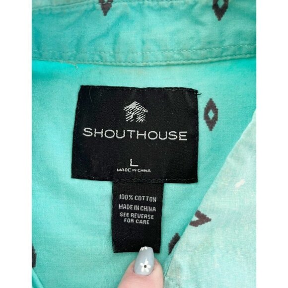 Shouthouse Mens Sz L Turquoise  Abstract Print Short Sleeve Button Up Shirt - Picture 4 of 7
